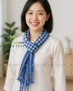 Khăn rằn Nam Bộ màu xanh biển, vải cotton mềm kích thước 160×60cm