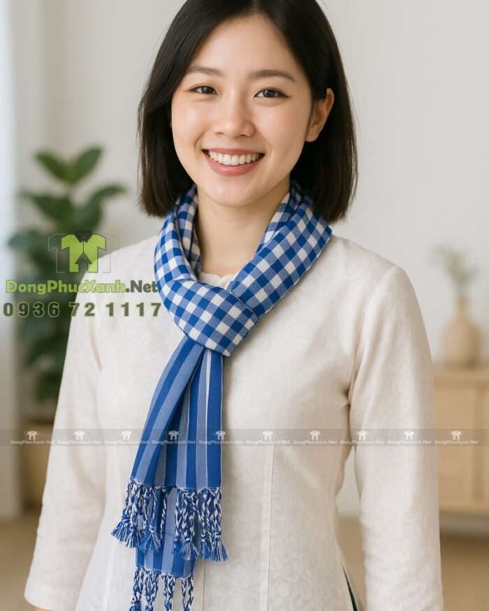 Khăn rằn Nam Bộ màu xanh biển, vải cotton mềm kích thước 160×60cm