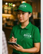 Nón đồng phục cafe The Coffee Queen màu xanh lá thêu logo