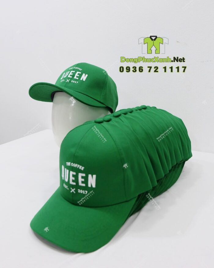 Nón đồng phục cafe The Coffee Queen màu xanh lá thêu logo