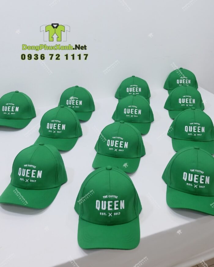 Nón đồng phục cafe The Coffee Queen màu xanh lá thêu logo