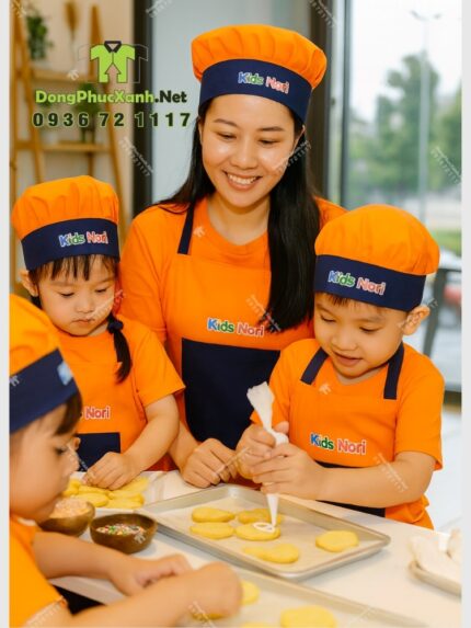 Tạp dề cho bé Kids Nori màu cam kèm nón và túi lớn tiện lợi