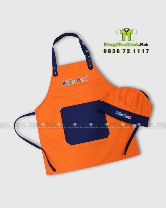 Tạp dề cho bé Kids Nori màu cam kèm nón và túi lớn tiện lợi