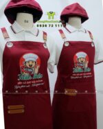 Tạp dề đồng phục quán ăn màu đỏ đô phối da cao cấp