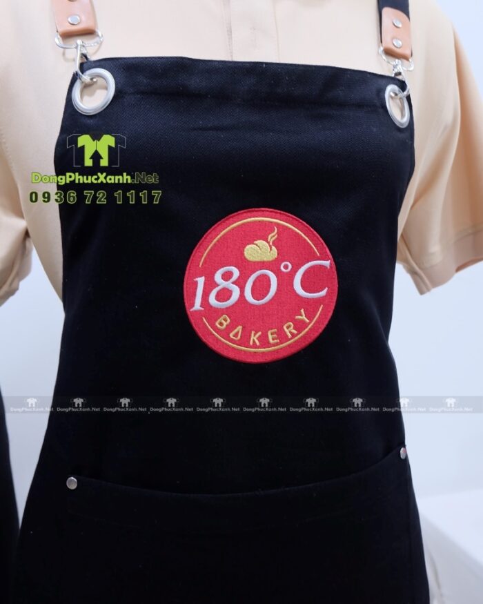 Tạp dề đồng phục màu đen 180C Bakery phối da chất liệu kaki cotton