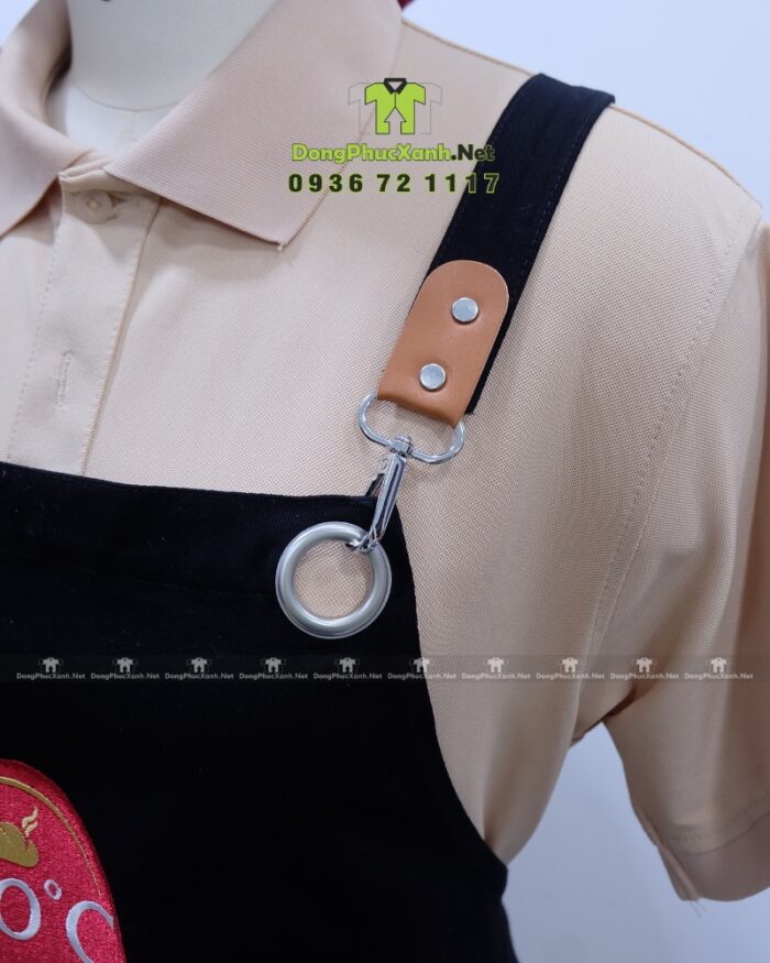 Tạp dề đồng phục màu đen 180C Bakery phối da chất liệu kaki cotton