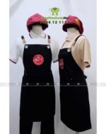 Tạp dề đồng phục màu đen 180C Bakery phối da chất liệu kaki cotton