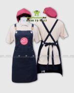 Tạp dề đồng phục màu đen 180C Bakery phối da chất liệu kaki cotton