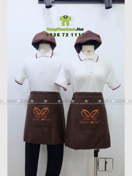 Tạp dề dáng ngắn Doorio Coffee màu nâu vải kaki 65/35