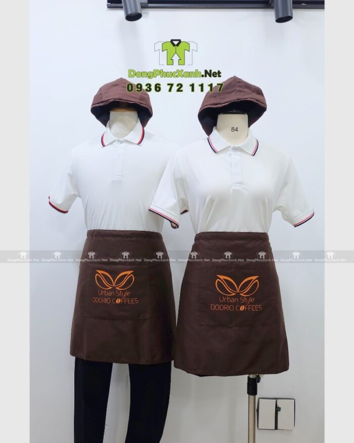 Tạp dề dáng ngắn Doorio Coffee màu nâu vải kaki 65/35