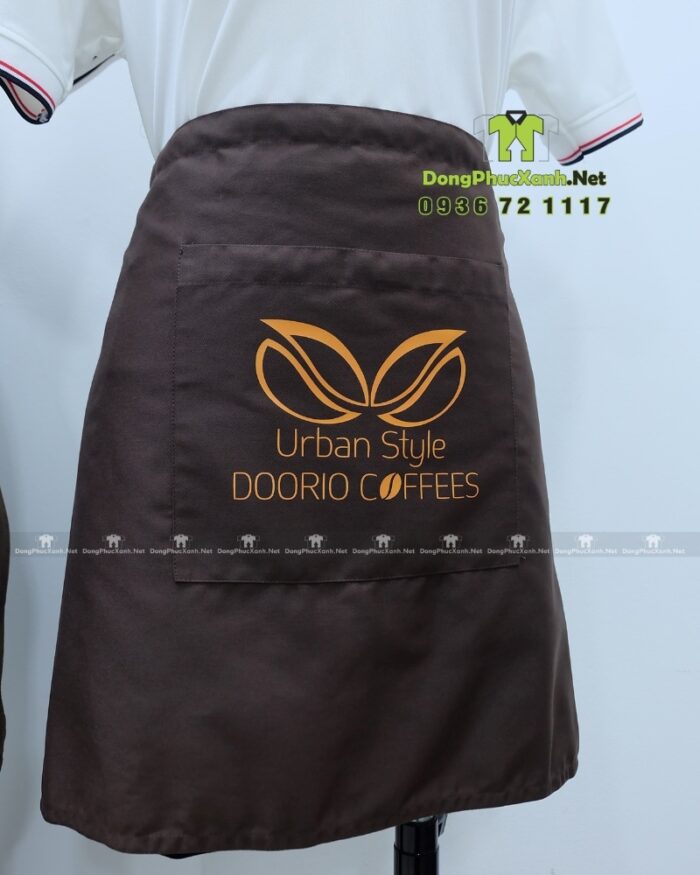 Tạp dề dáng ngắn Doorio Coffee màu nâu vải kaki 65/35