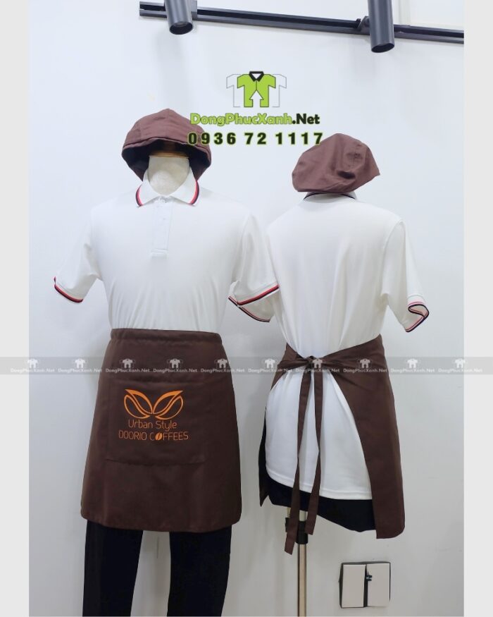 Tạp dề dáng ngắn Doorio Coffee màu nâu vải kaki 65/35