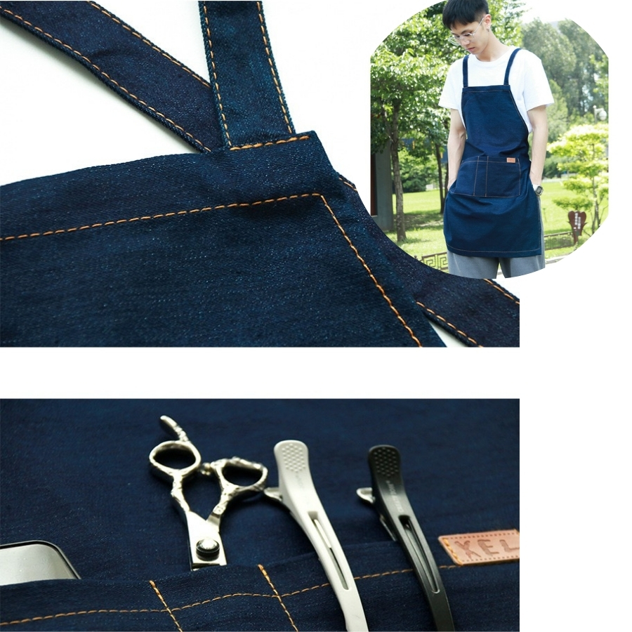 Tạp dề vải jean denim trẻ trung, bền và phong cách, thường dùng cho quán cafe và barista, baber