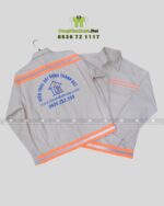 Đồng phục công nhân xây dựng vải kaki 65/35 màu be phản quang in logo Thành Đạt