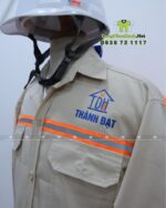 Đồng phục công nhân xây dựng vải kaki 65/35 màu be phản quang in logo Thành Đạt