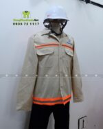 Đồng phục công nhân xây dựng vải kaki 65/35 màu be phản quang in logo Thành Đạt