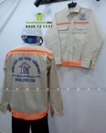Đồng phục công nhân xây dựng vải kaki 65/35 màu be phản quang in logo Thành Đạt