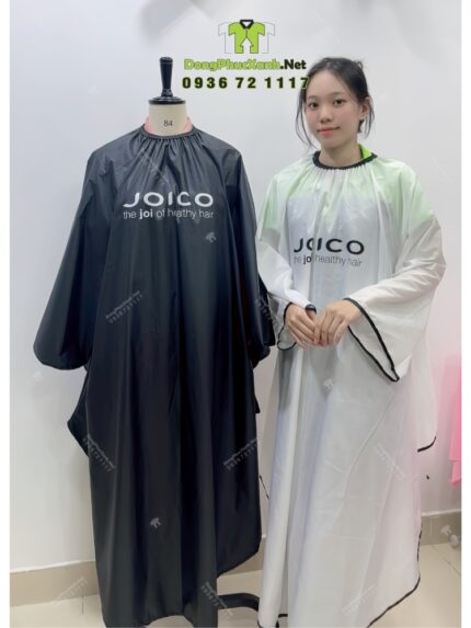 Áo choàng tóc in logo Joico vải dù màu đen dài tay chống bám dính