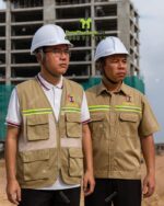Áo gile kỹ sư 2TCO.,Ltd kaki 65/35 phối lưới, in logo, phản quang
