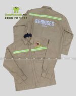 Áo gile kỹ sư 2TCO.,Ltd kaki 65/35 phối lưới, in logo, phản quang