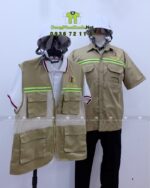 Áo gile kỹ sư 2TCO.,Ltd kaki 65/35 phối lưới, in logo, phản quang