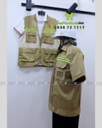 Áo gile kỹ sư 2TCO.,Ltd kaki 65/35 phối lưới, in logo, phản quang