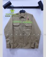 Áo gile kỹ sư 2TCO.,Ltd kaki 65/35 phối lưới, in logo, phản quang