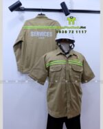 Áo gile kỹ sư 2TCO.,Ltd kaki 65/35 phối lưới, in logo, phản quang
