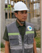 Áo gile kỹ sư Khai Minh màu xám kaki 65/35 phối lưới phản quang