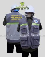 Áo gile kỹ sư Khai Minh màu xám kaki 65/35 phối lưới phản quang