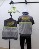 Áo gile kỹ sư Khai Minh màu xám kaki 65/35 phối lưới phản quang