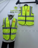Áo gile kỹ sư phản quang vải PE màu vàng in logo theo yêu cầu.