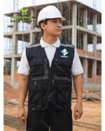 Áo gile kỹ sư Thạch Sang màu đen vải kaki 65/35 phản quang.