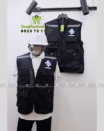 Áo gile kỹ sư Thạch Sang màu đen vải kaki 65/35 phản quang.