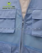 Áo gile kỹ sư vải kaki 65/35 phối lưới màu xanh nhạt.