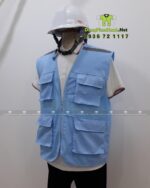 Áo gile kỹ sư vải kaki 65/35 phối lưới màu xanh nhạt.
