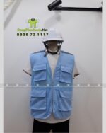 Áo gile kỹ sư vải kaki 65/35 phối lưới màu xanh nhạt.