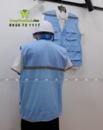 Áo gile kỹ sư vải kaki 65/35 phối lưới màu xanh nhạt.