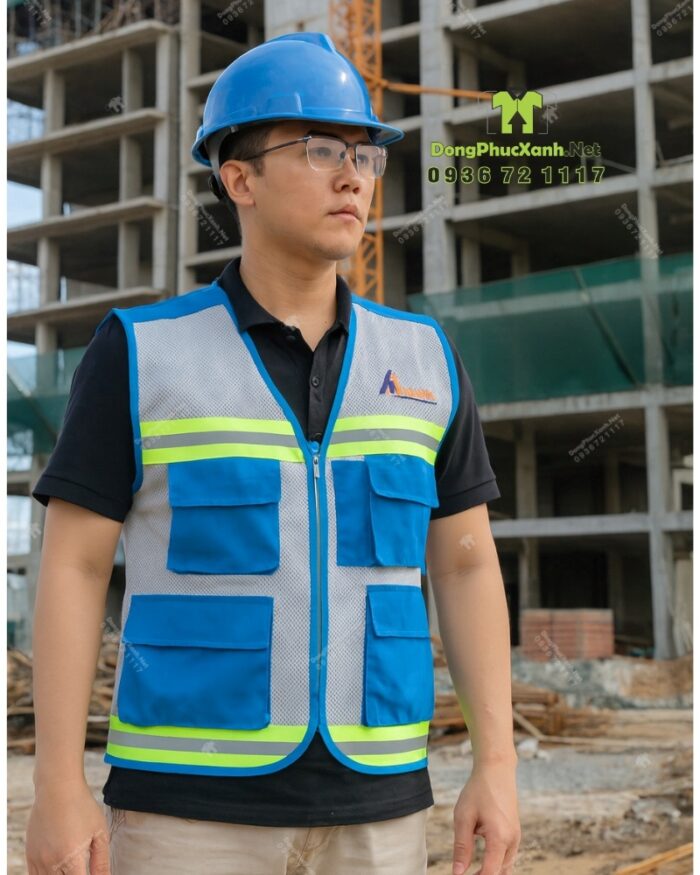 Áo lưới phản quang công nhân bảo hộ lao động in logo KATHOME.