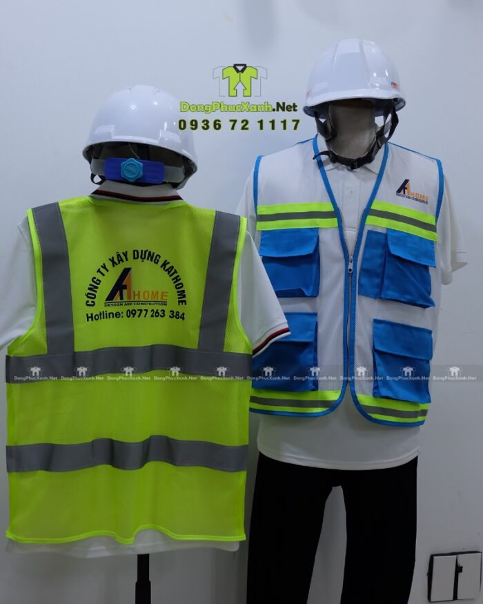 Áo lưới phản quang công nhân bảo hộ lao động in logo KATHOME.