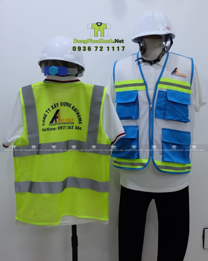 Áo lưới phản quang công nhân bảo hộ lao động in logo KATHOME.