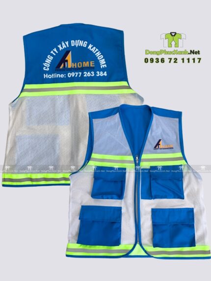 Áo lưới phản quang công nhân bảo hộ lao động in logo KATHOME.