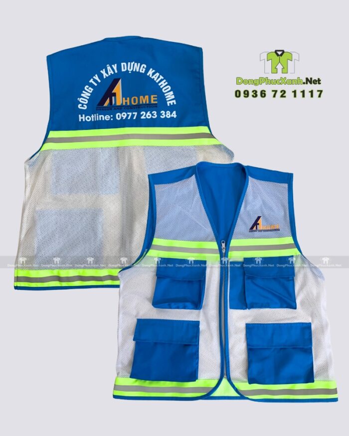 Áo lưới phản quang công nhân bảo hộ lao động in logo KATHOME.