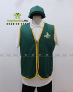Đồng phục gile gió màu xanh viền vàng vải dù gió in logo Đậu Má Mix.