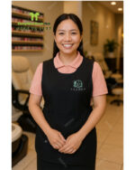 Tạp dề nail màu đen vải kaki thun in logo KP Luxury chống bám bụi