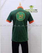 Áo thun đồng phục công ty KT màu xanh lá phối cam vải cá sấu 65/35