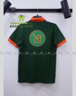 Áo thun đồng phục công ty KT màu xanh lá phối cam vải cá sấu 65/35