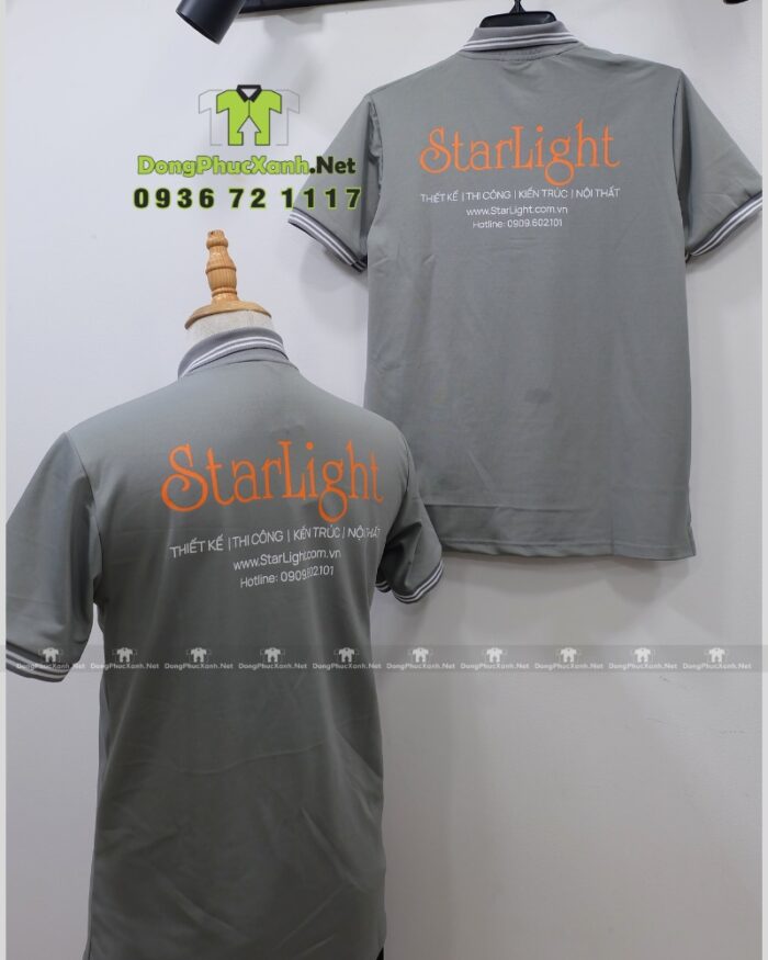 Áo thun đồng phục công ty Starlight vải cá sấu poly màu xám.