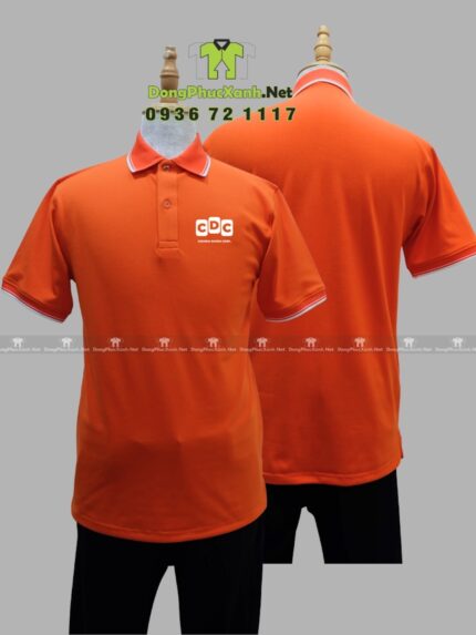 Áo thun đồng phục công ty CDC màu cam vải cá sấu 65/35.