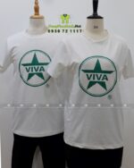 Đồng phục quán cafe VIVA áo thun trắng vải cá sấu poly thái in logo thương hiệu